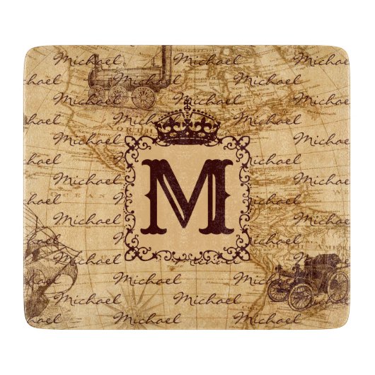 ヴィンテージアンティーク王室のキング世界地図ラスティック カッティングボード (正面)