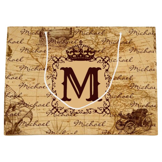 ヴィンテージアンティーク王室のキング世界地図ラスティック ラージペーパーバッグ (正面)