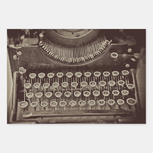 ヴィンテージアンティーク白黒セピアタイプライター鍵 ラッピングペーパーシート (正面3)