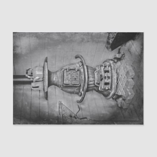 ヴィンテージアンティーク白黒素朴薪ストーブ 薄葉紙 (正面)