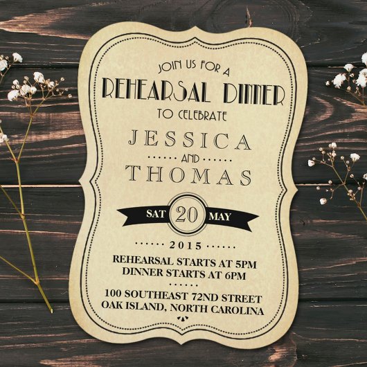 ヴィンテージアンティーク結婚アールデコのリハーサルディナー 招待状
