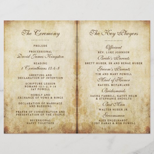 ヴィンテージアンティーク結婚式プログラムのテンプレート (裏面)