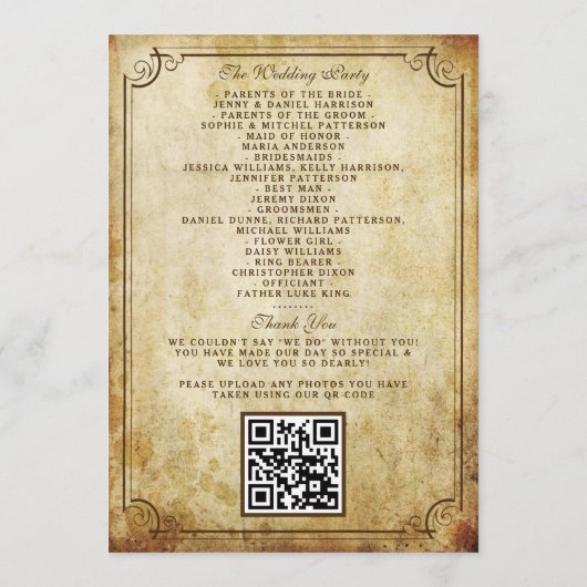 ヴィンテージアンティーク結婚式プログラムのテンプレート プログラム (裏面)