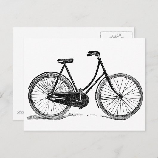 ヴィンテージアンティーク自転車シルエットイラストレーション ポストカード (正面/裏面)