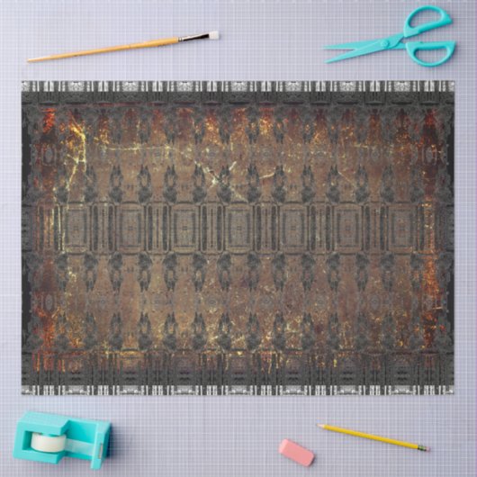 ヴィンテージアンティーク茶色の黒いテクスチャパターン 薄葉紙 (クラフト)