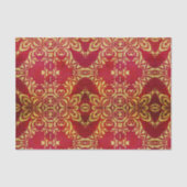 ヴィンテージアンティーク華美金ゴールド及び赤色ダマスクパターン 薄葉紙 (正面)