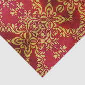 ヴィンテージアンティーク華美金ゴールド及び赤色ダマスクパターン 薄葉紙 (詳細)