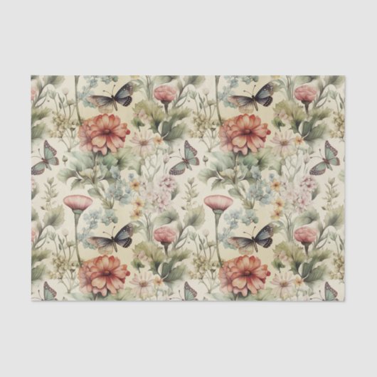 ヴィンテージアンティーク蝶と花の切り離し 薄葉紙 (正面)