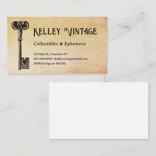ヴィンテージアンティーク販売業者アンティーク鍵分与 名刺 (正面/裏面)