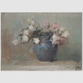 ヴィンテージアンティーク赤面ピンクローズブーケブルー花瓶 薄葉紙 (正面)