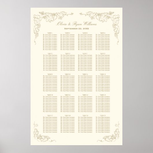 ヴィンテージアンティーク金ゴールドグレープつる植物結婚ズの座席 ポスター (正面)