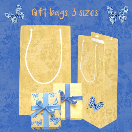 ヴィンテージアンティーク金ゴールドダマスクパターン スモールペーパーバッグ