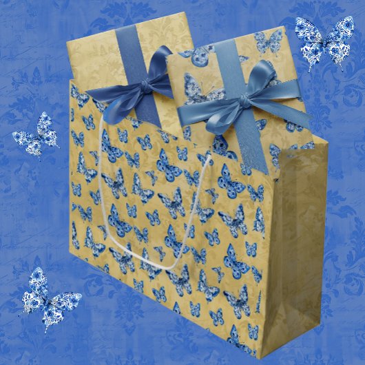 ヴィンテージアンティーク金ゴールドダマスクパターン ラージペーパーバッグ