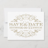 ヴィンテージアンティーク金ゴールドフローリッ結婚シュ セーブザデート (正面)