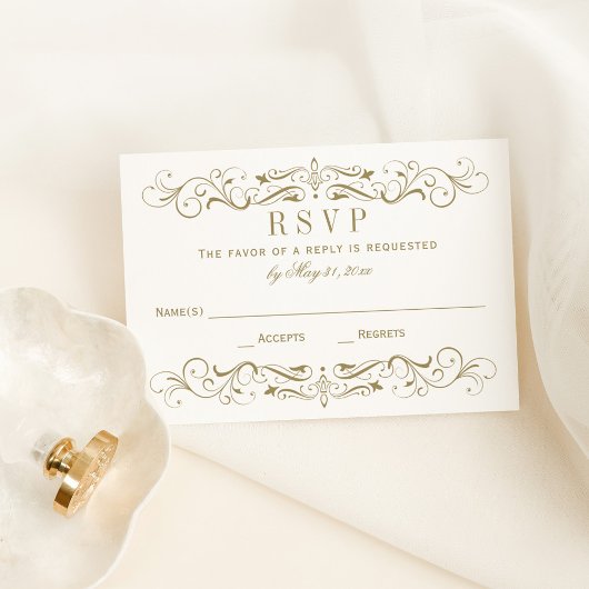 ヴィンテージアンティーク金ゴールドフローリッ結婚シュ 出欠カード