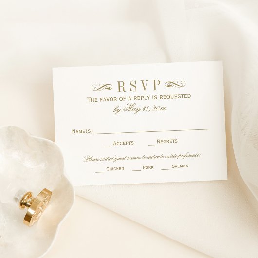 ヴィンテージアンティーク金ゴールドフローリッ結婚シュ 出欠カード