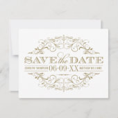 ヴィンテージアンティーク金ゴールドホワイトフローリッシュ日付を保存 セーブザデート (正面)