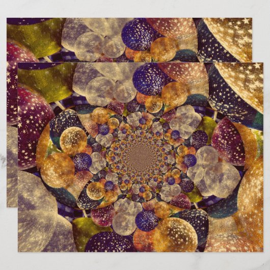 ヴィンテージアンティーク金ゴールド紫バルーン万華鏡のように千変万化するパターン (正面/裏面)