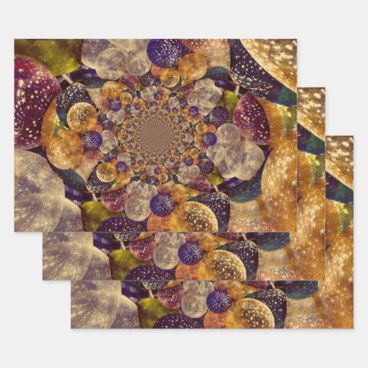 ヴィンテージアンティーク金ゴールド紫バルーン万華鏡のように千変万化するパターン ラッピングペーパーシート (セット)