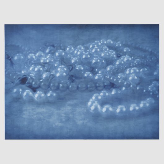 ヴィンテージアンティーク青白水彩真珠 薄葉紙 (正面)