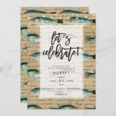 ヴィンテージアンティーク魚誕生日パーティーの招待 招待状 (正面/裏面)