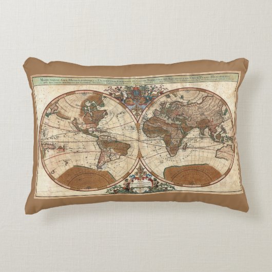 ヴィンテージアンティーク1691サンソンの世界の地図 アクセントクッション (正面)