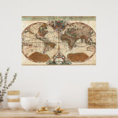 ヴィンテージアンティーク1691サンソンの世界の地図 ポスター (キッチン)