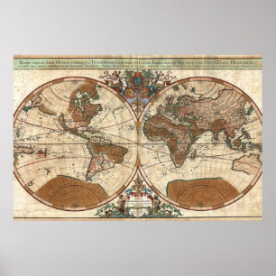 ヴィンテージアンティーク1691サンソンの世界の地図 ポスター