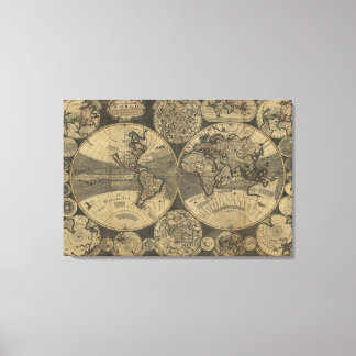 ヴィンテージアンティーク1702世界地図by George Willdey キャンバスプリント