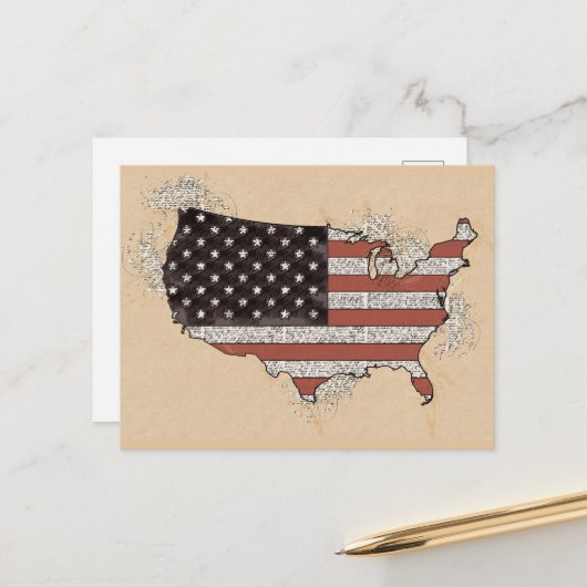 ヴィンテージアンティークUSAお土産フラッグトラベルアートマップ ポストカード (正面/裏面インサイチュ)
