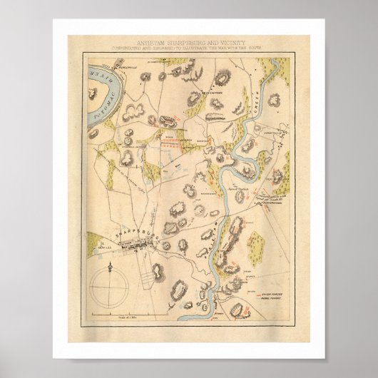 ヴィンテージアンティータムバトルフィールドの地図(1864) ポスター (正面)