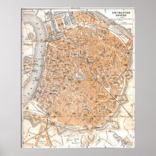 ヴィンテージアントワープの地図(1905年) ポスター