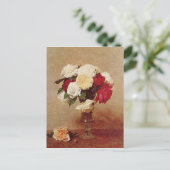 ヴィンテージアンリ・ラトゥールのバラがステムグラスに ポストカード (スタンド正面)