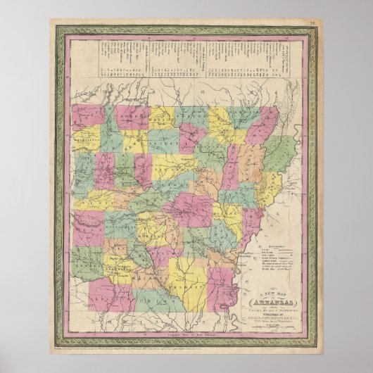 ヴィンテージアーカンソーの地図(1853年) ポスター (正面)