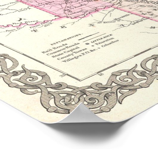 ヴィンテージアーカンソーの地図(1855年) ポスター (角)