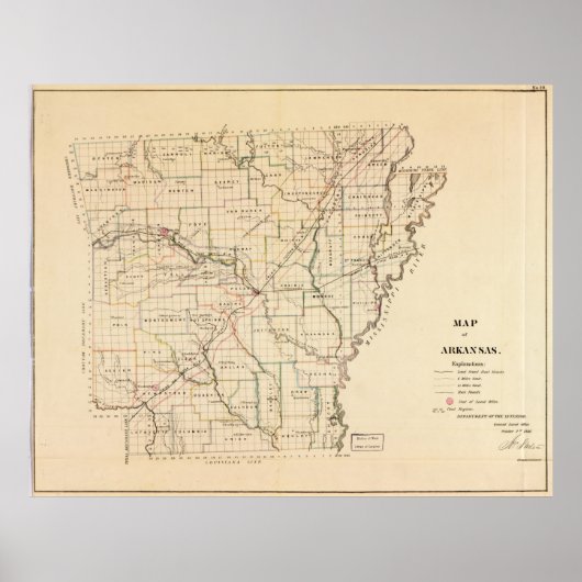 ヴィンテージアーカンソーの地図(1866年) ポスター (正面)