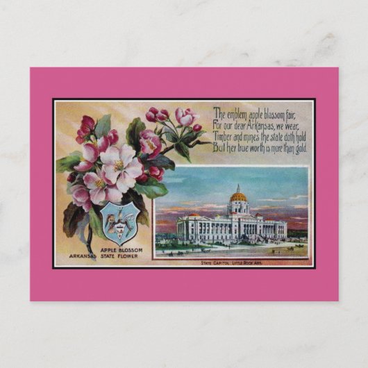 ヴィンテージアーカンソー州花、詩 ポストカード (正面)