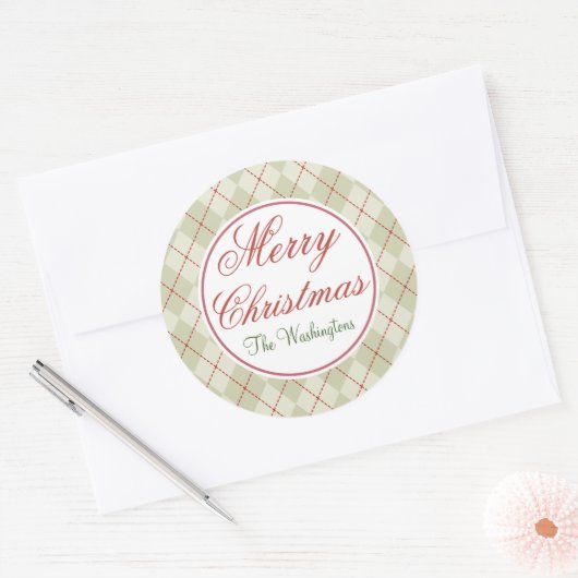ヴィンテージアーガイルメリークリスマスギフトシール ラウンドシール (封筒)
