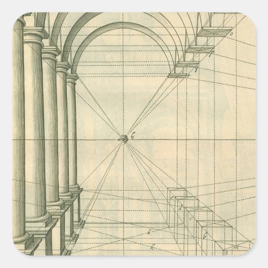 ヴィンテージアーキテクチャ、アーチ型カラムのパースペクティブ スクエアシール (正面)