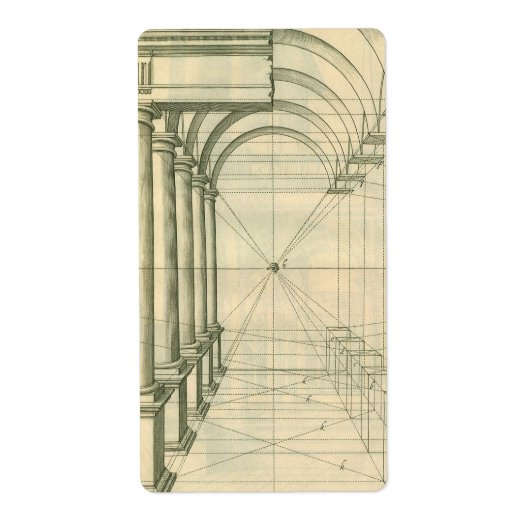 ヴィンテージアーキテクチャ、アーチ型カラムのパースペクティブ ラベル (正面)
