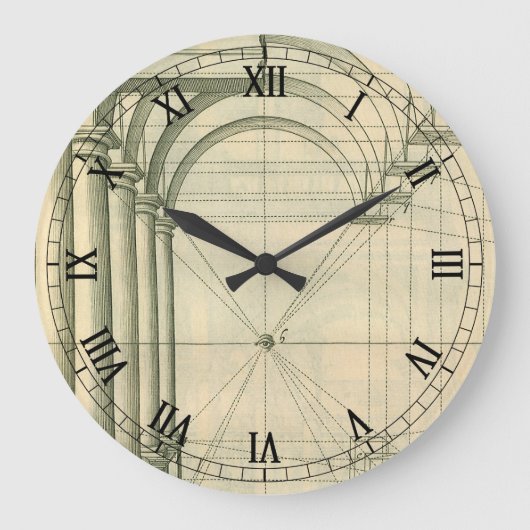 ヴィンテージアーキテクチャ、アーチ型カラムのパースペクティブ ラージ壁時計 (正面)