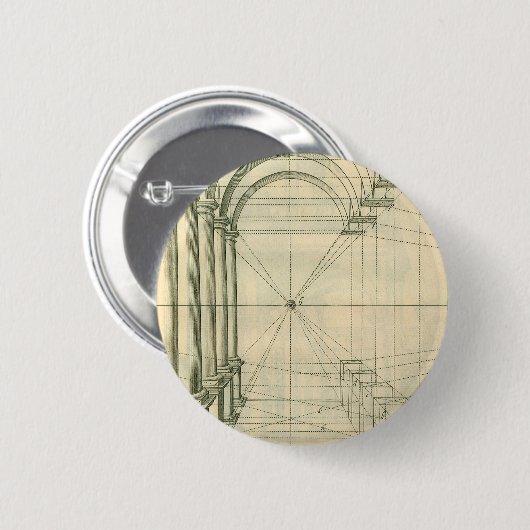 ヴィンテージアーキテクチャ、アーチ型カラムのパースペクティブ 缶バッジ (正面&裏面)