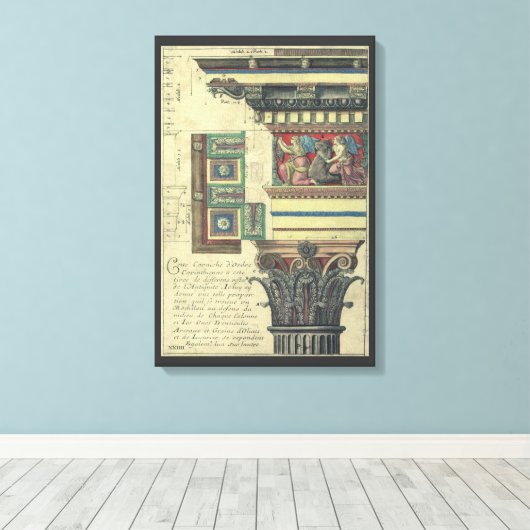 ヴィンテージアーキテクチャ、コーニス成形品付き柱 キャンバスプリント (インサイチュ (ウッドフロア))