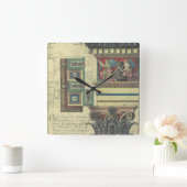 ヴィンテージアーキテクチャ、コーニス成形品付き柱 スクエア壁時計 (ホーム)