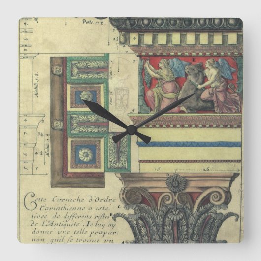 ヴィンテージアーキテクチャ、コーニス成形品付き柱 スクエア壁時計 (正面)