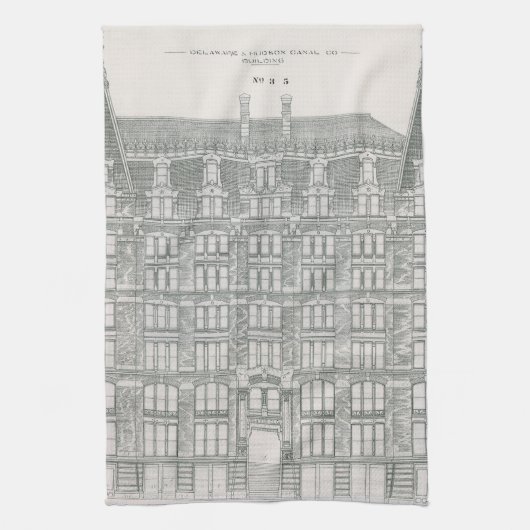 ヴィンテージアーキテクチャ、デラウェアおよびハドソンカナル キッチンタオル (縦)