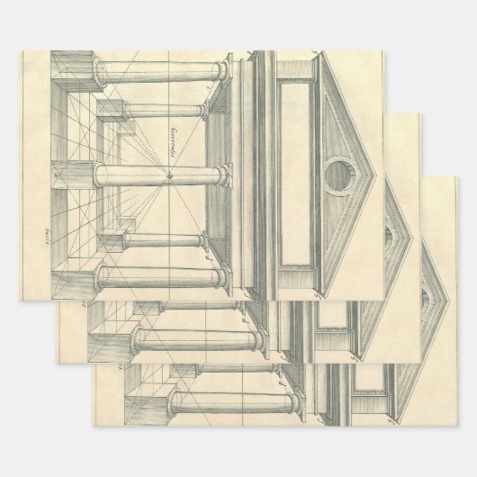 ヴィンテージアーキテクチャ、ローマの柱 ラッピングペーパーシート (セット)