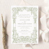 ヴィンテージアーチつる植物オーナメントフレームセージエレガント 招待状