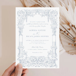 ヴィンテージアーチつる植物オーナメントフレームダスティブルー 招待状