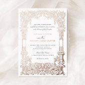 ヴィンテージアーチつる植物オーナメントフレームバラ金ゴールド 箔招待状